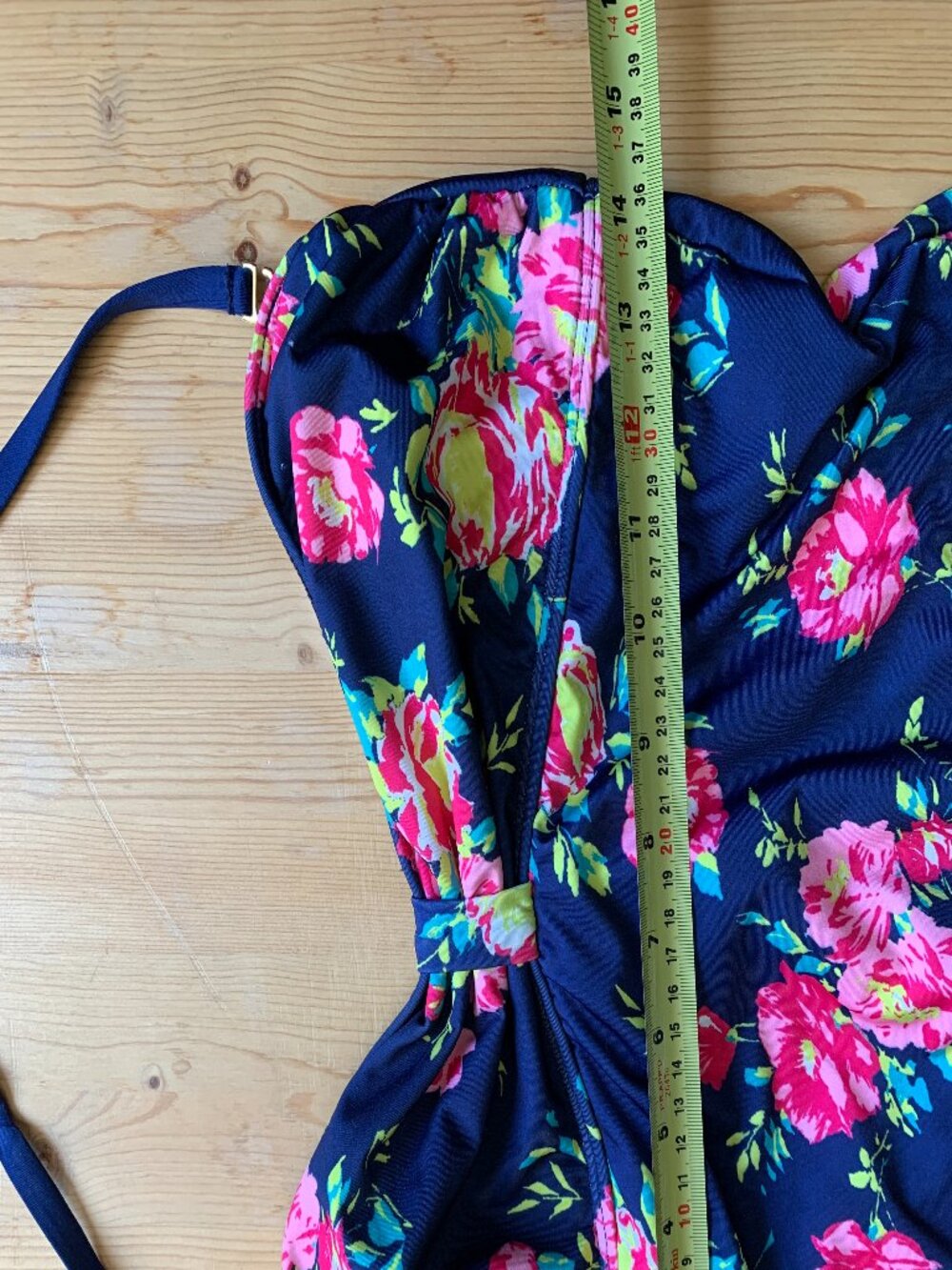 Splendid Swim One Piece Swimsuit Size L Navy Floral Bow Front Open Back Peony - Picture 8 of 12